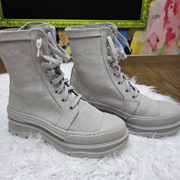 Free People Light Gray Lace-Up Boots